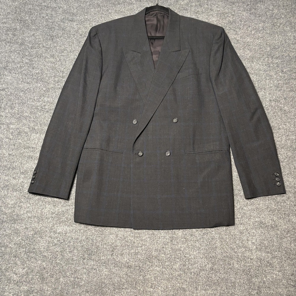British Tailors Suit Mens 44R 33x34 Gray Check Wool Dormeuil 100 Made In England